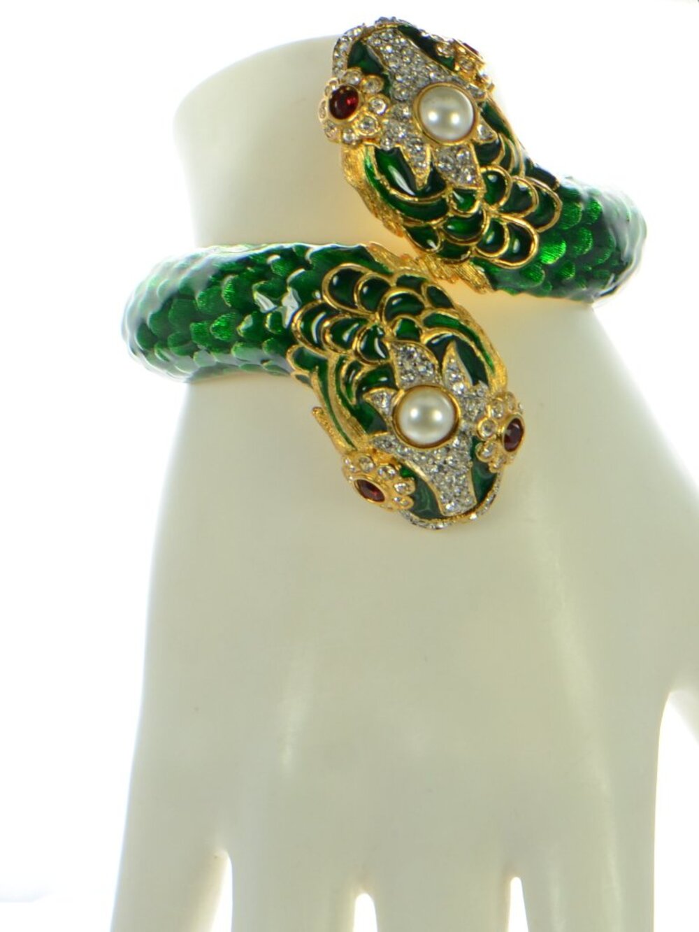 Kenneth Jay Lane KJL Green Enamel Sea Serpent Cuff Bracelet